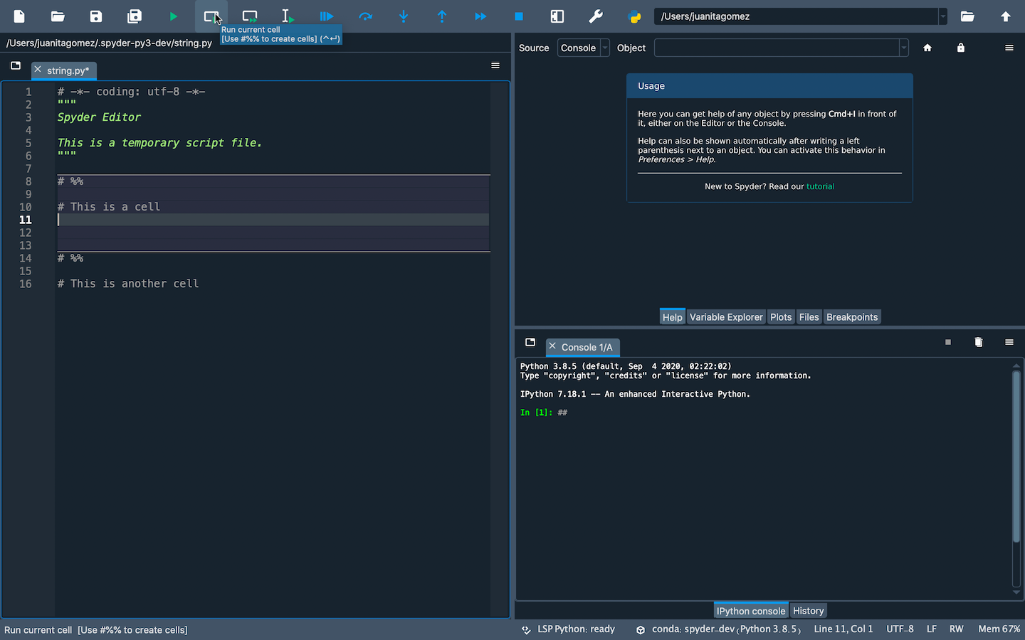 Spyder showing code cells